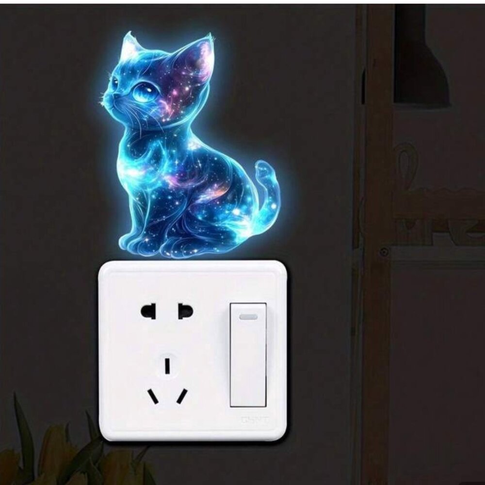 Luminous Galaxy Cat Sticker - Starry Night Cosmic Kitten Vinyl Decal